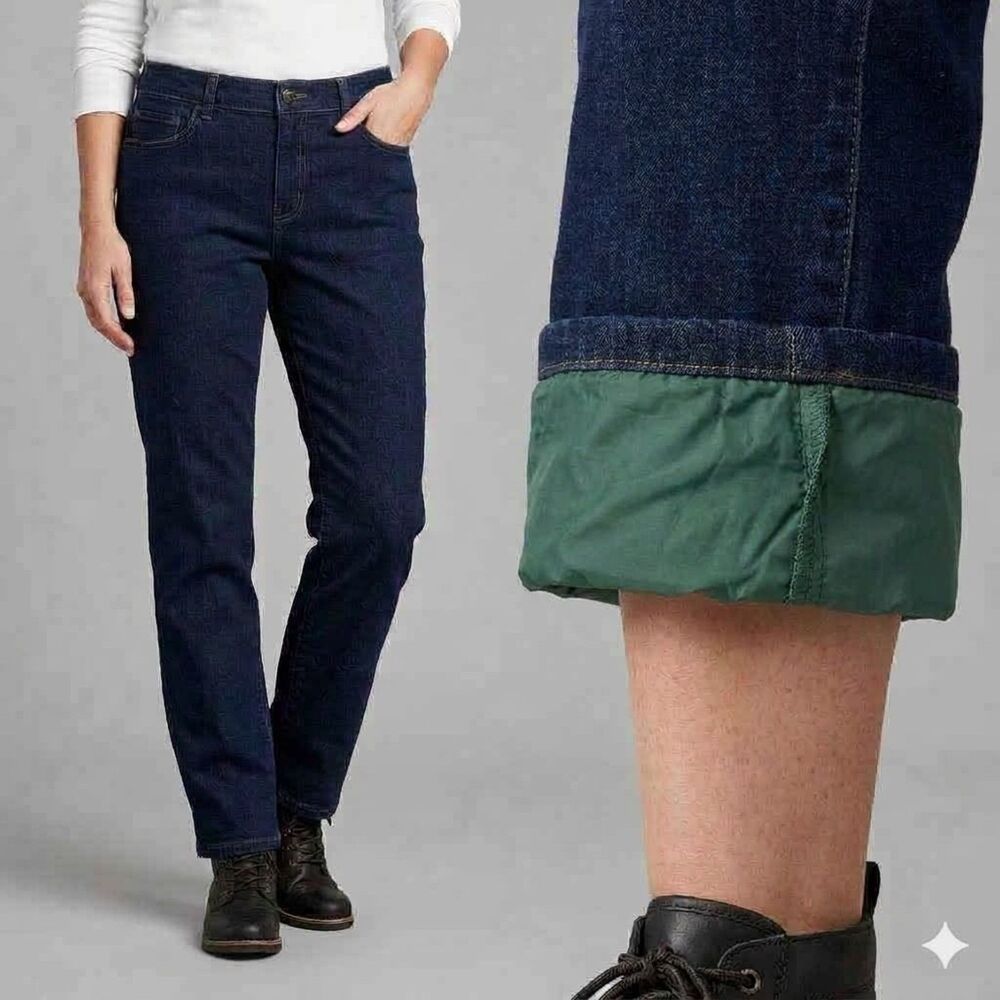 L.L. Bean True Shape Fleece Lined Jeans Size 16 Regular Warm Winter Denim Blue
